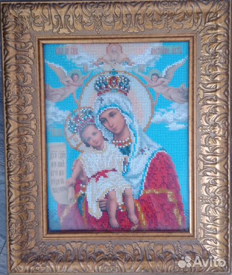 Икона вышитая бисером Божья матерь Умиление