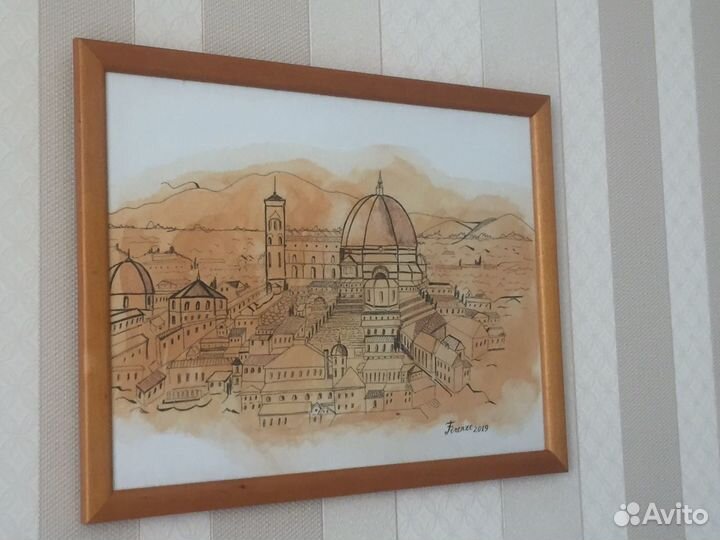 Картина акварелью Город графика