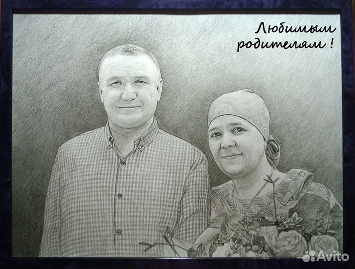 Портрет по фото черным карандашом