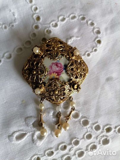 Брошь винтаж скань эмаль финифть деколь