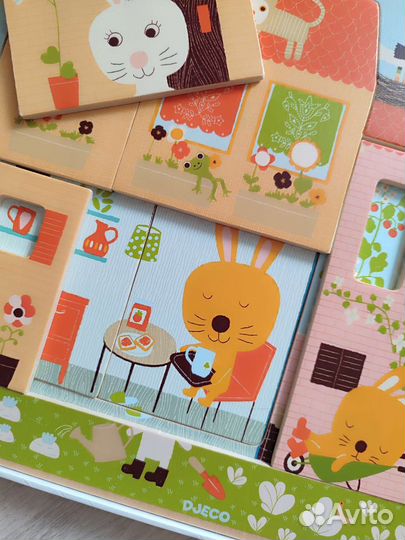 Пазл деревянный djeco домик зайцев