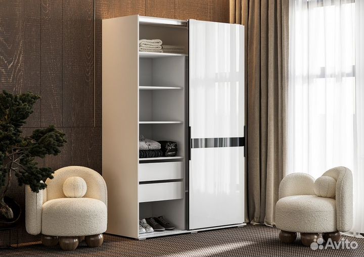 Шкаф-купе 1,5 м с глянцевыми фасадами