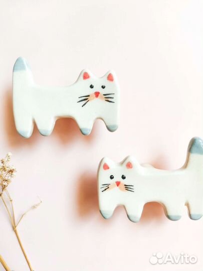 Мебельные ручки коты керамические