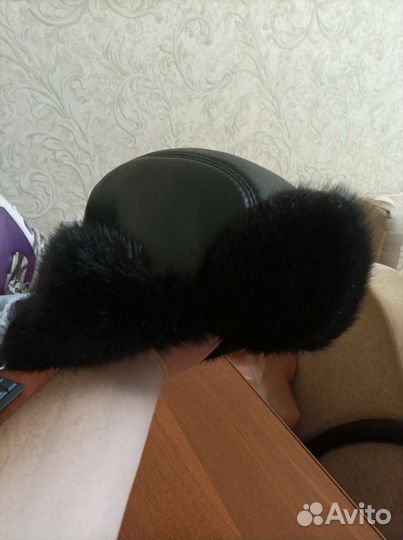 Шапка ушанка кожаная мужская