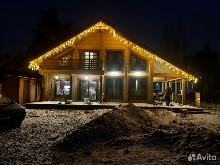 Украшение дома гирляндой, неоном, Бахрома под ключ