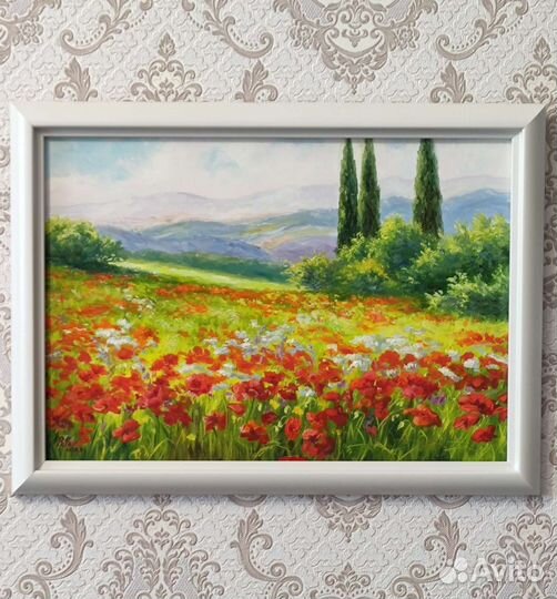 Картина маслом маковое поле маки цветы