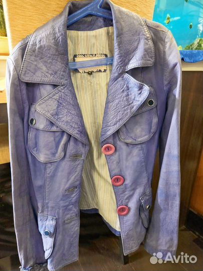 Кожаный пиджак женский, 42 р-р, винтаж