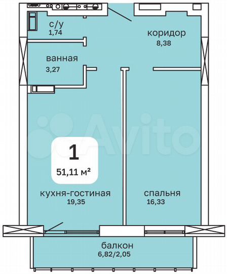 1-к. квартира, 51,1 м², 12/26 эт.