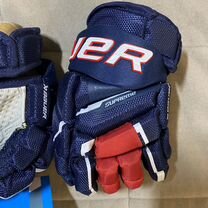 Краги хоккейные Bauer mach 10 разм синие с красным