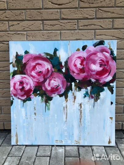 Интерьерная картина большая цветы 80x80