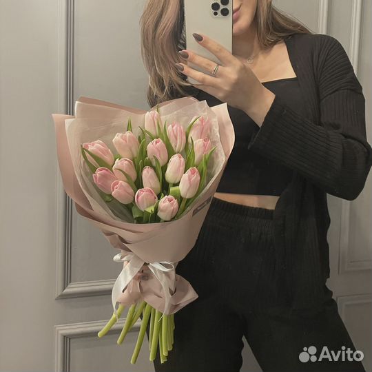 Букет розовых тюльпанов 15шт Г. Москва с доставкой