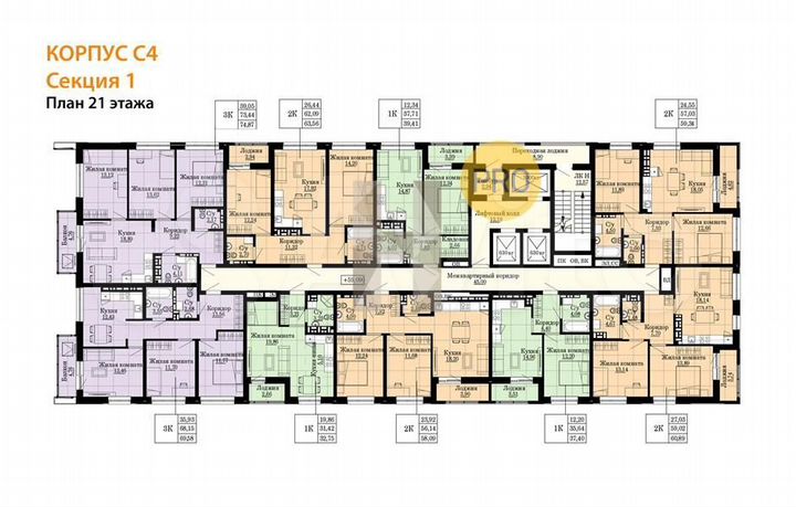 2-к. квартира, 63,6 м², 21/25 эт.