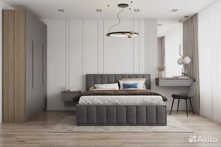 Кровать двухспальная 140 200 с мягким изголовьем