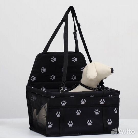 Автокресло для животных 40*30*25 см, чёрное с белы