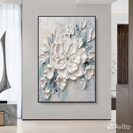 Объёмная картина маслом Цветок Примерка в интерьер