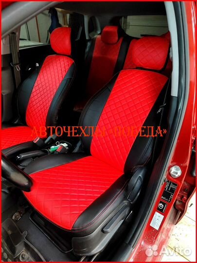 Чехлы Kia Rio 3 Sd из экокожи чёрно-красные Ромб