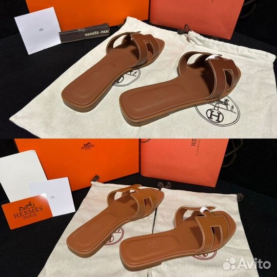 Шлепанцы женские Hermes Oran Slide коричневые