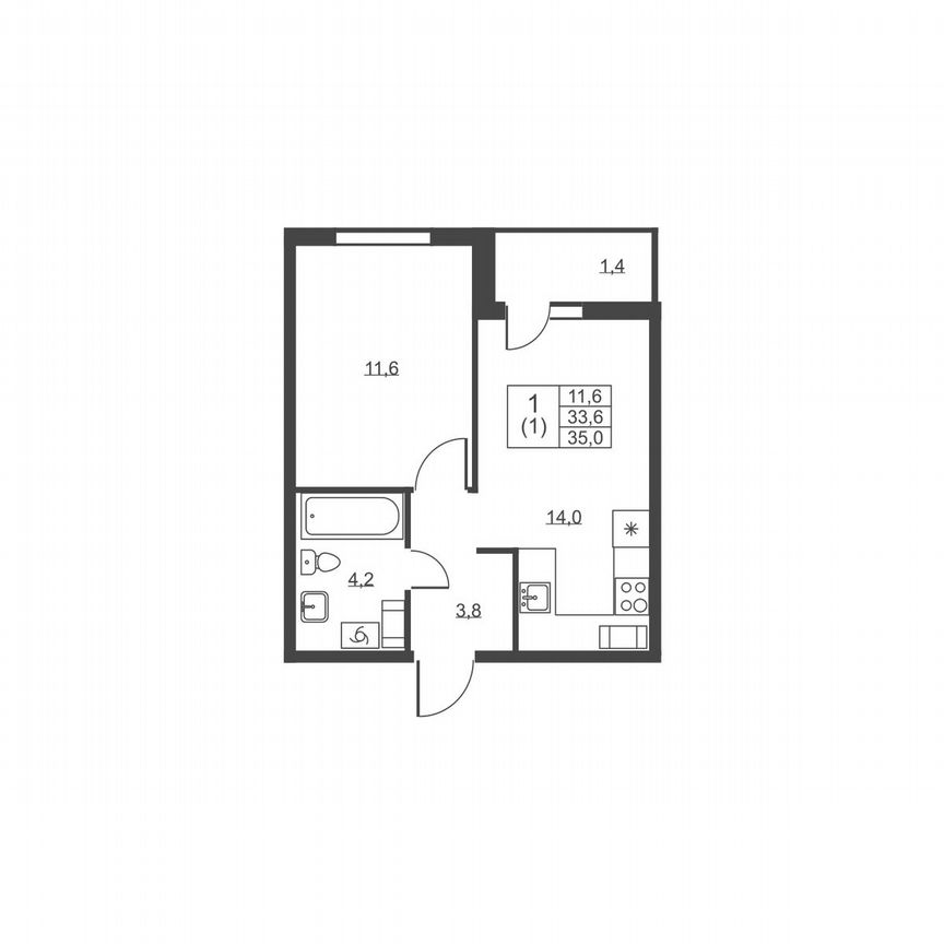 1-к. квартира, 35 м², 5/8 эт.