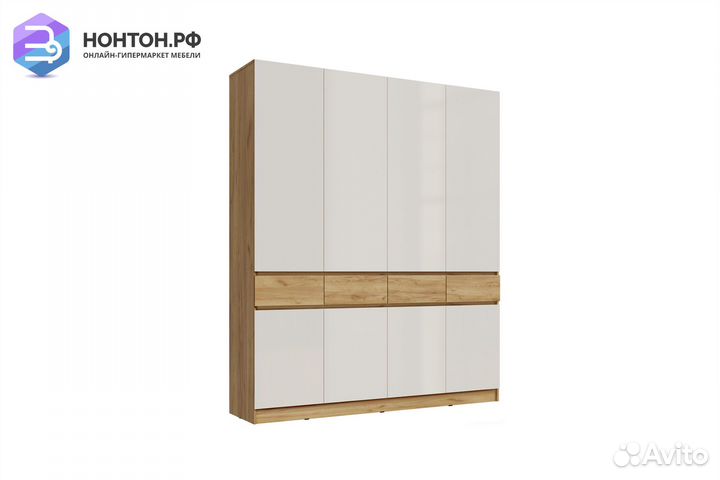 Шкаф 4-х створчатый Роджина дуб крафт / белый глян