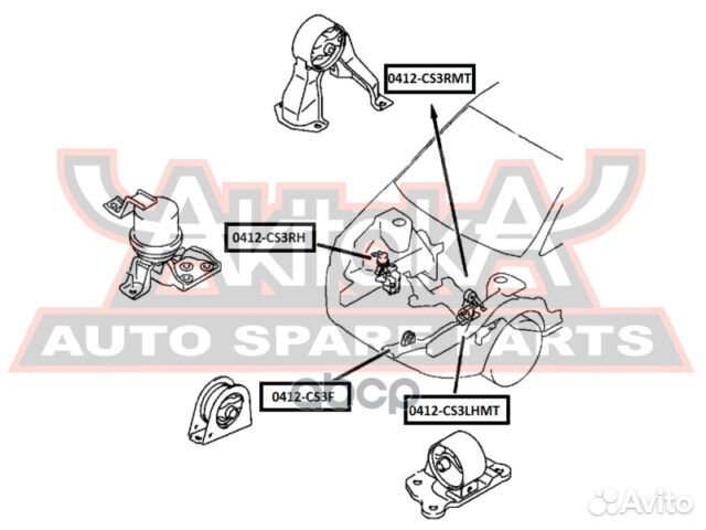 Подушка двигателя правая 0412CS3RH asva