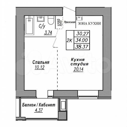 2-к. квартира, 39 м², 4/15 эт.