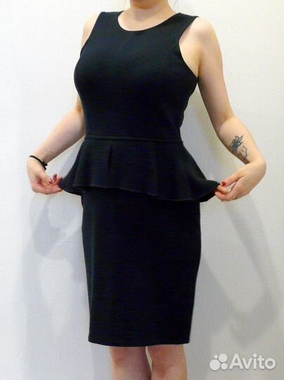 Платье-футляр темно-синее с баской (M-L)