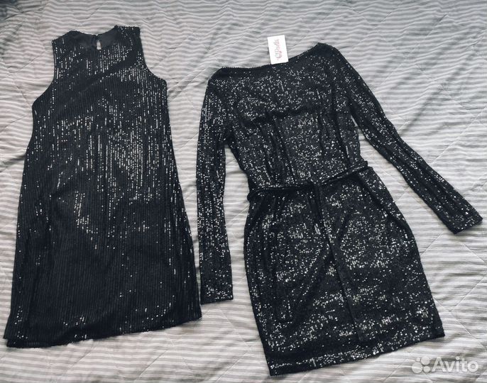 Платье блестящее чёрное с пайетками