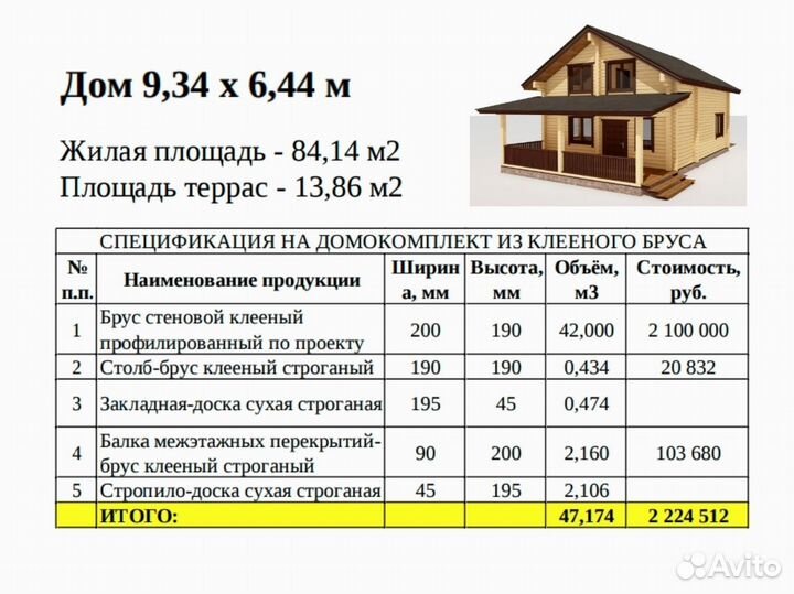 Домокомплект из клееного бруса 98 м2