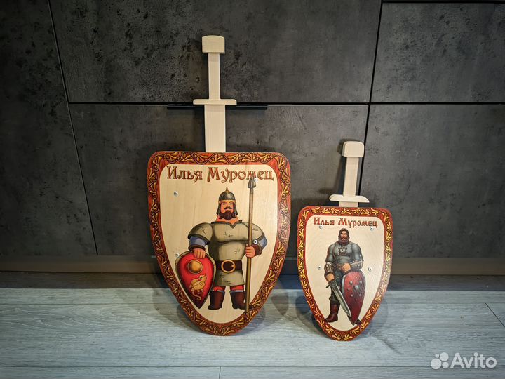 Меч и щит игрушка из дерева Илья Муромец