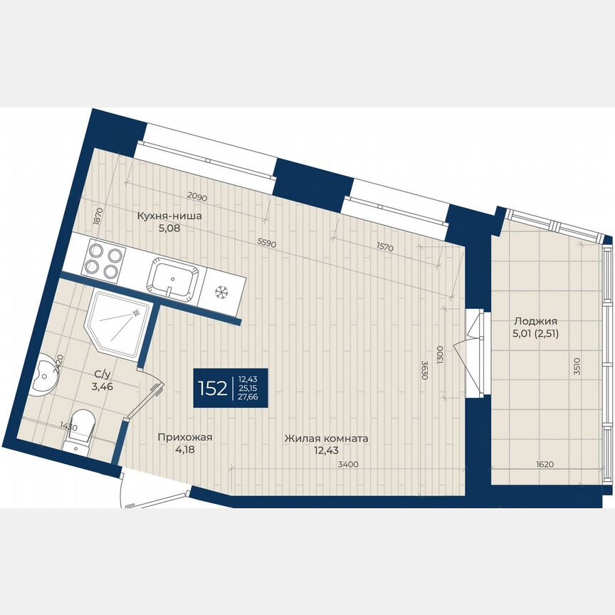 Квартира-студия, 27,7 м², 10/12 эт.