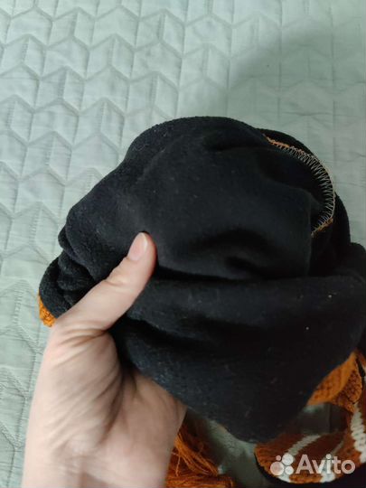 Шапка енот на флисе с ушами и хвостом