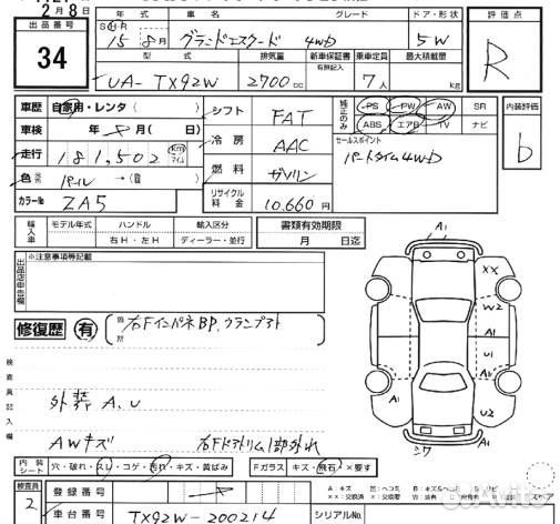 Авто Suzuki grand escudo TX92W H27A