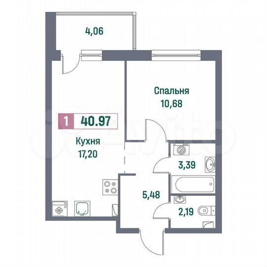 1-к. квартира, 41 м², 2/16 эт.