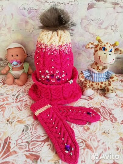 Комплект шапка +снуд +варежки