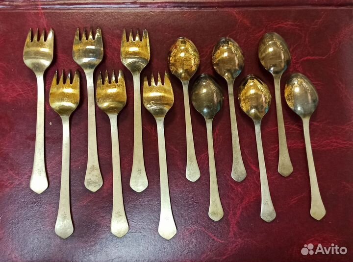Набор вилок и ложек для торта мнц позолота Таллин
