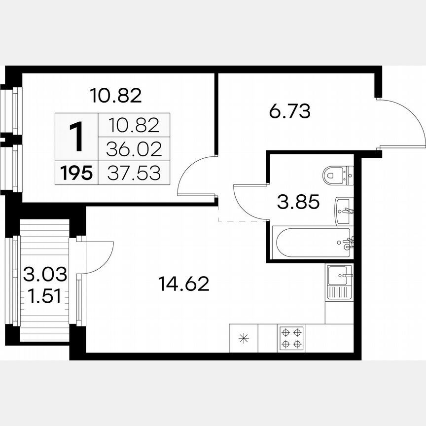 1-к. квартира, 37,5 м², 7/15 эт.