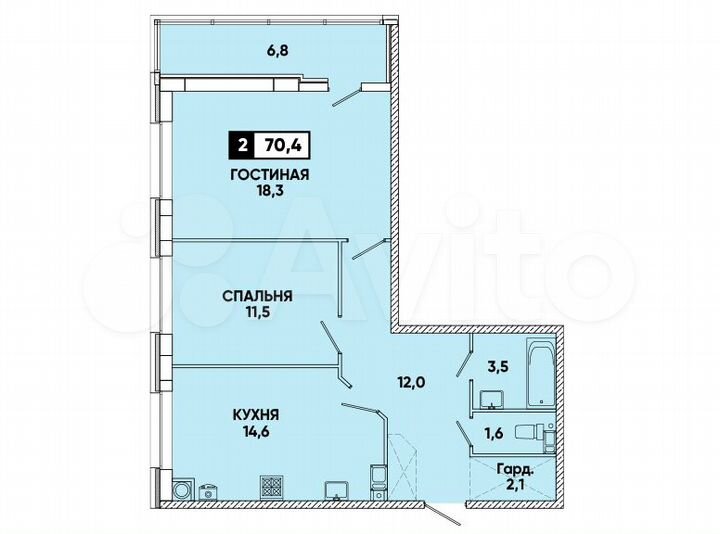 2-к. квартира, 70 м², 5/12 эт.