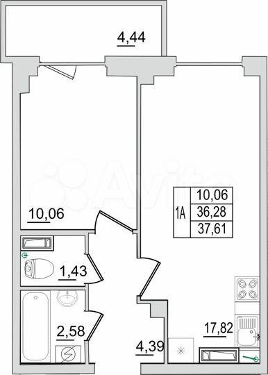 1-к. квартира, 37,6 м², 8/13 эт.