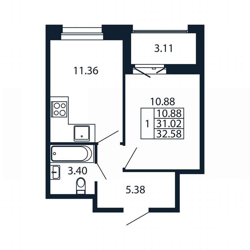 2-к. квартира, 34,1 м², 6/12 эт.