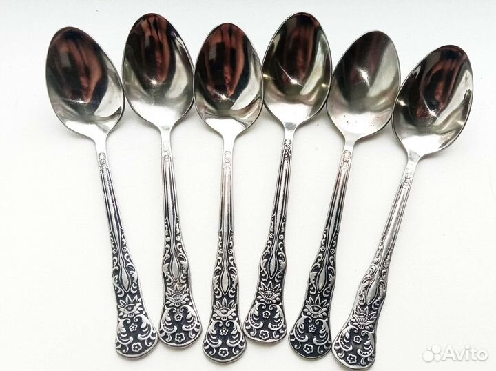 Ложечки нержавейка СССР воронения ручки 6 шт