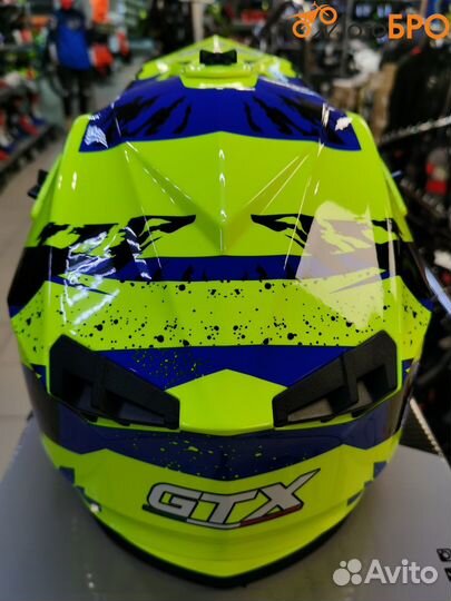 Шлем мото кроссовый GTX 633 fluo yellow/blue black