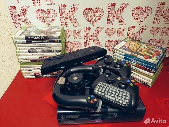 Xbox 360 2 джойстка+руль+kinect+игры к2