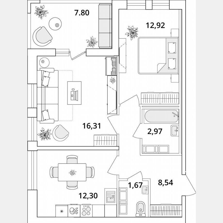 2-к. квартира, 58,6 м², 16/18 эт.