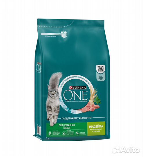 Сухой корм для кошек Purina ONE с индейкой, 3 кг