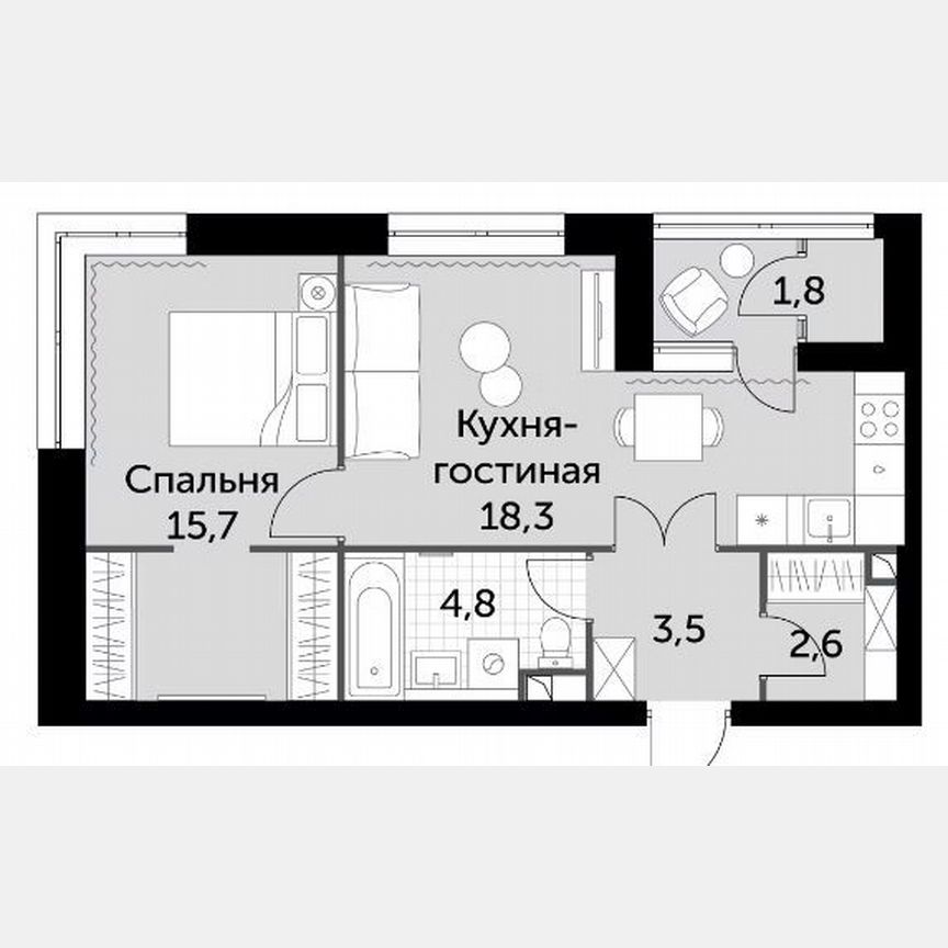 2-к. квартира, 46,7 м², 38/44 эт.