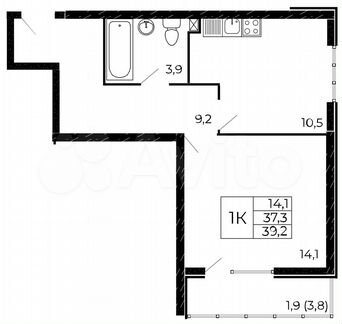 1-к. квартира, 39,2 м², 17/19 эт.