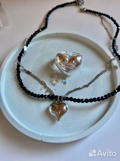 Колье чокер с кольцом сердце love ME