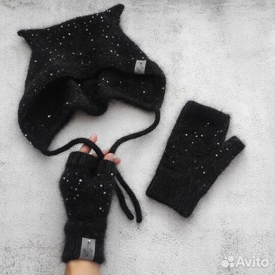 Коточепчик и митенки из пуха норки