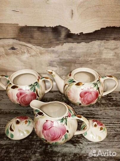 Чайный сервиз дулево розовый пион, костяной фарфор