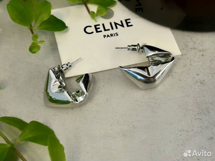 Серьги конго Celine мятый металл